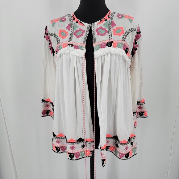 Nylon Apparel Swing Top Women's Small Open Front Embroidered Floral - Picture 2 of 15